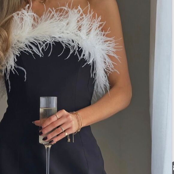 NWT ZARA mini dress with feathers contrast white and black - Picture 15 of 17